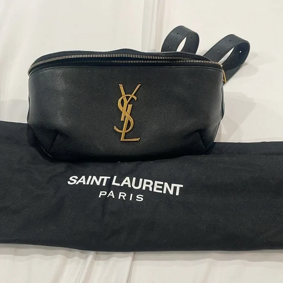 Saint Laurent Grain De Poudre Monogram Belt Bag Black - Picture 2 of 8